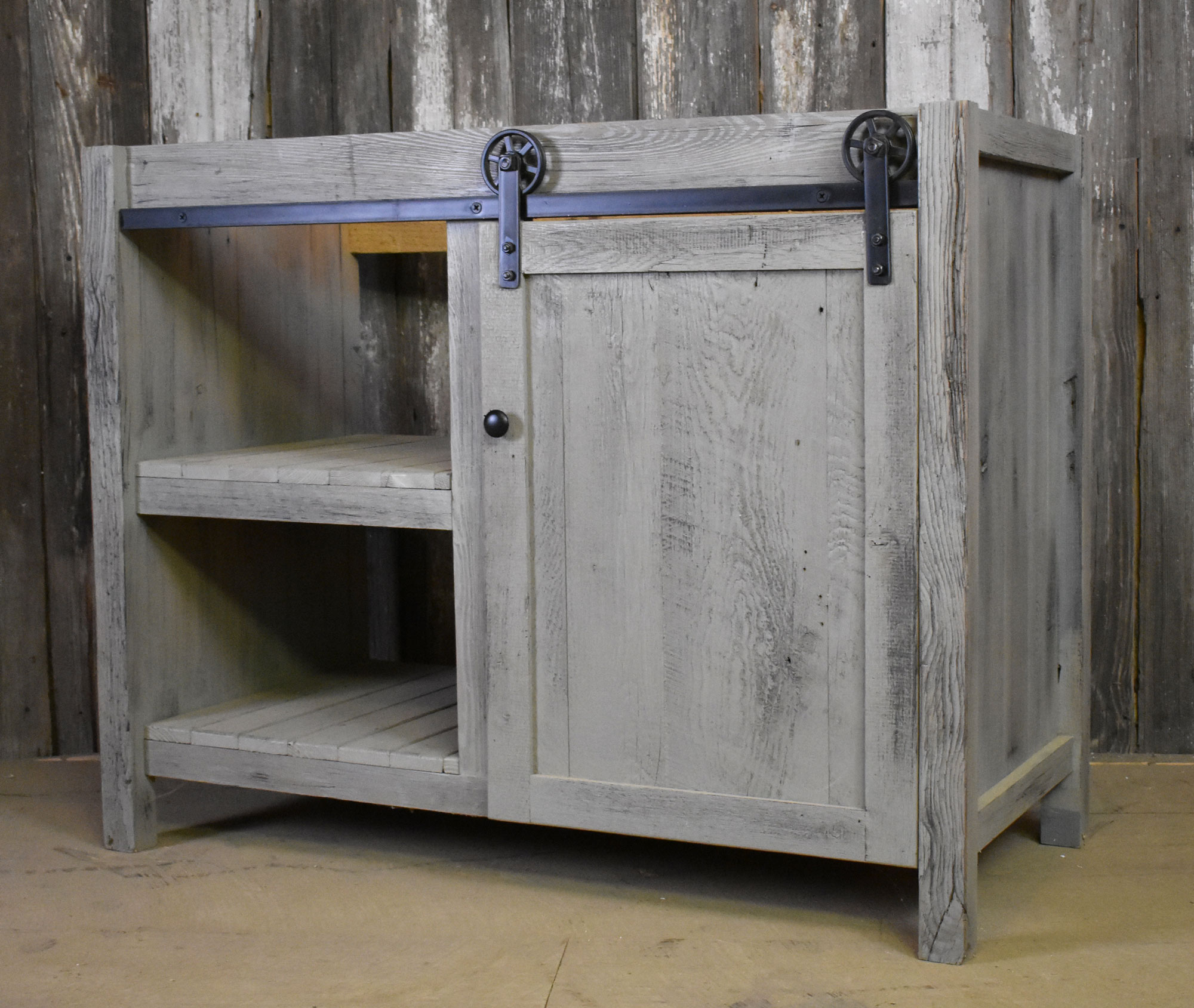 Gray Trimble Vanity with Barn Door Hardware